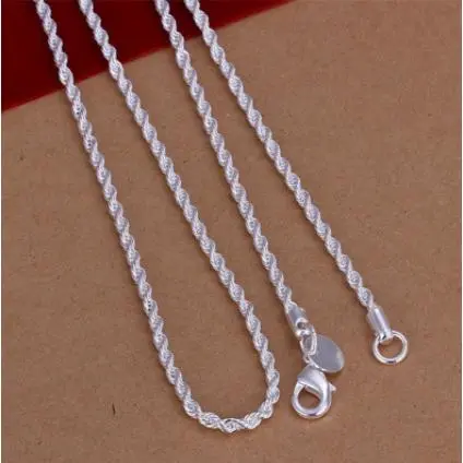 2mm Fried Dough Twists Chain - Silver -3