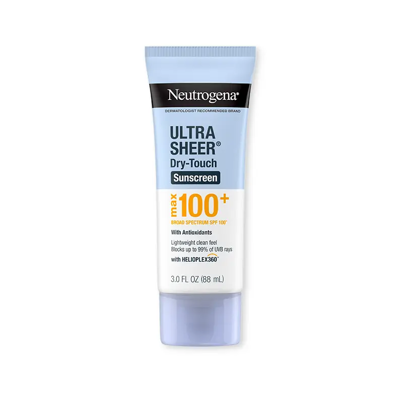 Neutrogena Ultra Sheer Dry-Touch Sunscreen Lotion, Max 100+ Broad Spectrum SPF 100 UVA/UVB Protection, Lightweight, Non-Greasy Sunscreen, Oxybenzone-Free, Antioxidant, Travel Size, 3 fl oz