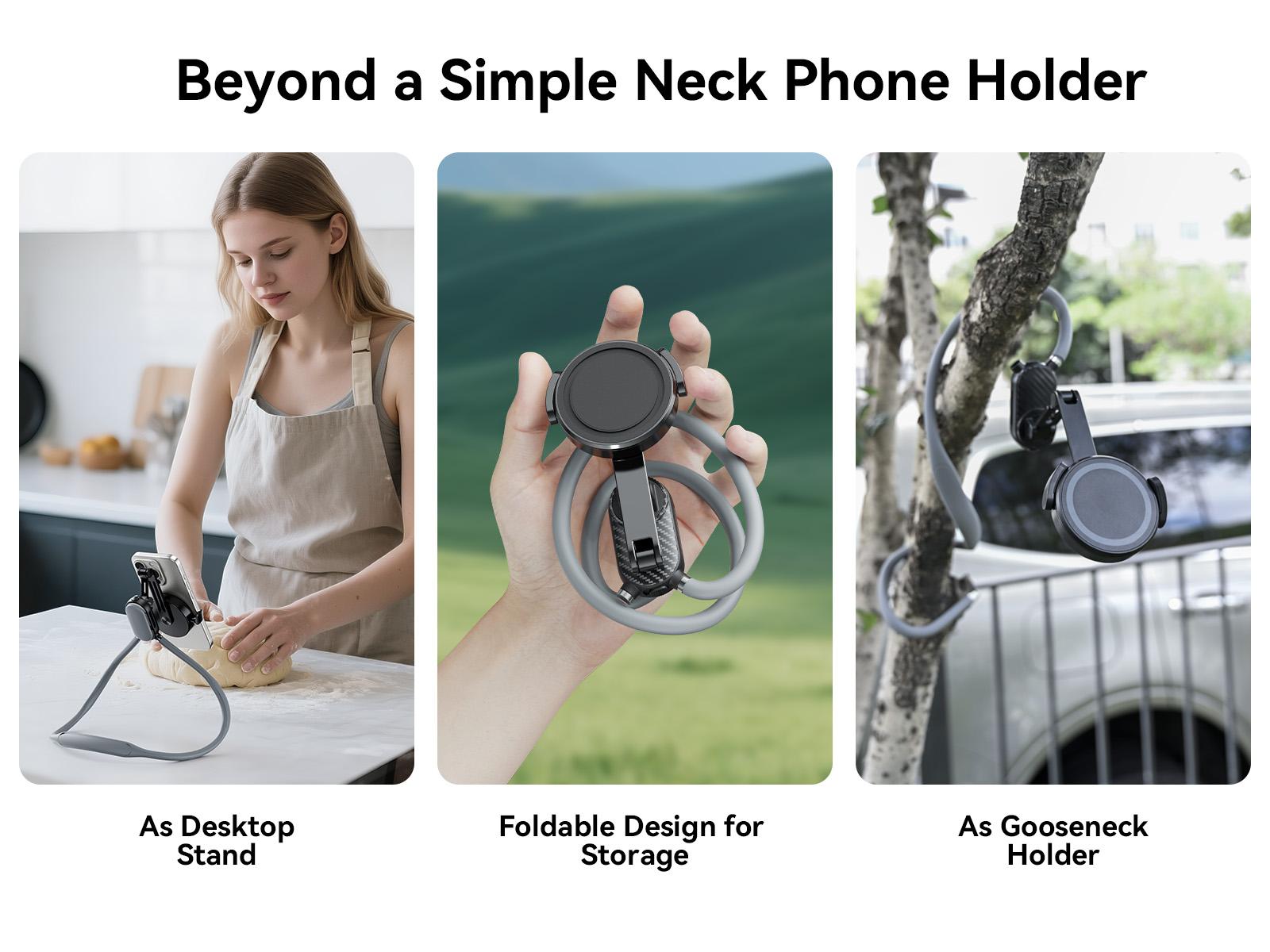 Magnetic Neck Mount for Phones,Hands-Free POV/Vlog Holder, Chest Strap for iPhone 16 15 14 13, Android, and Smartphone,Neck magnet Phone Holder Stand for 360° Adjustable Cellphone Silicone neck tripod