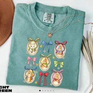 Easter Bunny Comfort Colors Shirt, Easter Bow, Cute Rabbit, Happy Easter Tee, Cottagecore, Comfort Colors T-Shirt