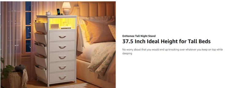 Raybee LED Nightstand with 4/5 Fabric Drawer & Charging Station,Set of 1/2, Bedside Table, Tall LED Nightstands with USB Ports & Outlets, White End Table with Side Bag & Hooks, Bedroom Furniture, Storage Cabinet Raybee LED Nightstand with 4/5 Fabric Drawer & Charging Station,Set of 1/2, Bedside Table, Tall LED Nightstands with USB Ports & Outlets, White End Table with Side Bag & Hooks, Bedroom Furniture, Storage Cabinet