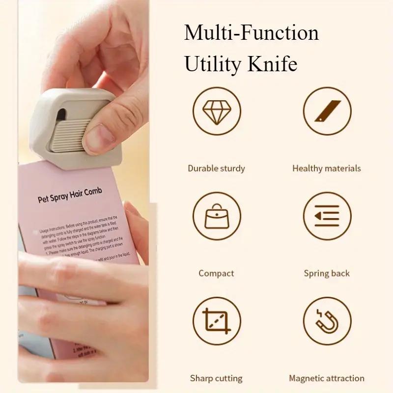 Safety Magnetic Box Cutter with Retractable Ceramic Blade, No Sharp Edge Carton Cutter, Lightweight Package Cutting Tool for Home and Office Use