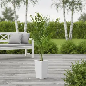 Artificial Palm Tree 4.5FT - Lifelike Fake Tree with White Tall Planter - Faux Tropical Areca Floor Plant in Pot - Artificial Silk Plant