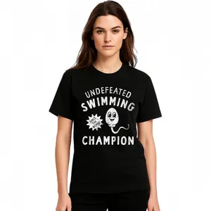 Undefeated swimming champion crew neck short-sleeved top, funny sperm joke unisex T-shirt, humorous satirical printed shirt, novelty T-shirt Womenswear Streetwear