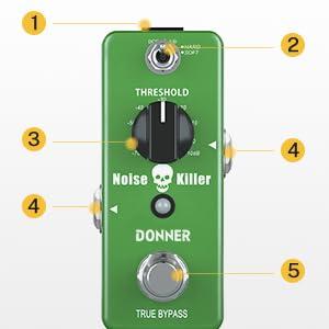 Donner Noise Gate Pedal, Noise Killer Guitar Pedal Noise Suppressor Effect 2 Modes for Electric Guitar and Bass True Bypass