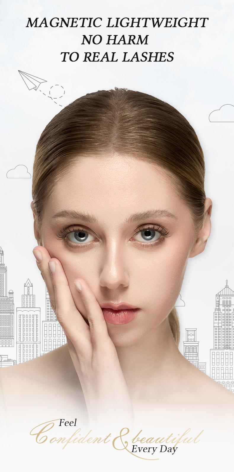 Wosado Soft Magnetic Eyelashes All-in-One Box, Destination Collection, Reusable, Glue-Free, Waterproof, Lightweight, Natural Style, Makeup Cosmetic