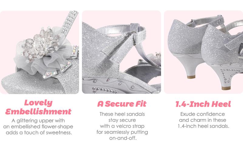 DREAM PAIRS KIDS Girls Low Heel Glitter Pump Sandals