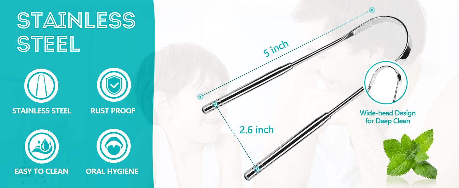2 Pack Tongue Scraper Reduce Bad Breath U-Shape Stainless Steel for Adults Metal  Cleaner for Oral Care and Fresher Breath Tongue Portable Scraper