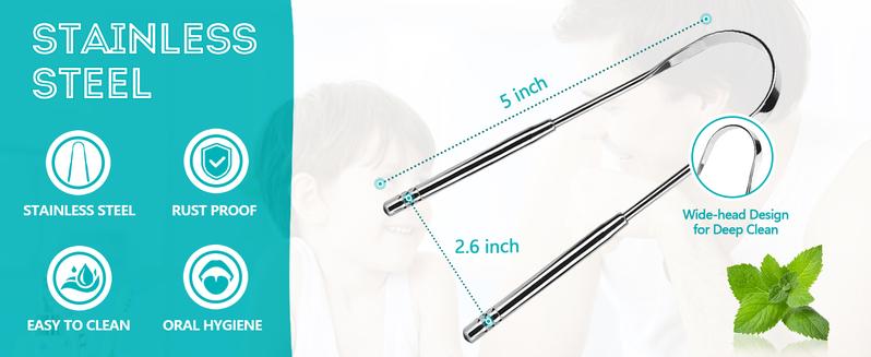 2 Pack Tongue Scraper Reduce Bad Breath U-Shape Stainless Steel for Adults Metal  Cleaner for Oral Care and Fresher Breath Tongue Portable Scraper