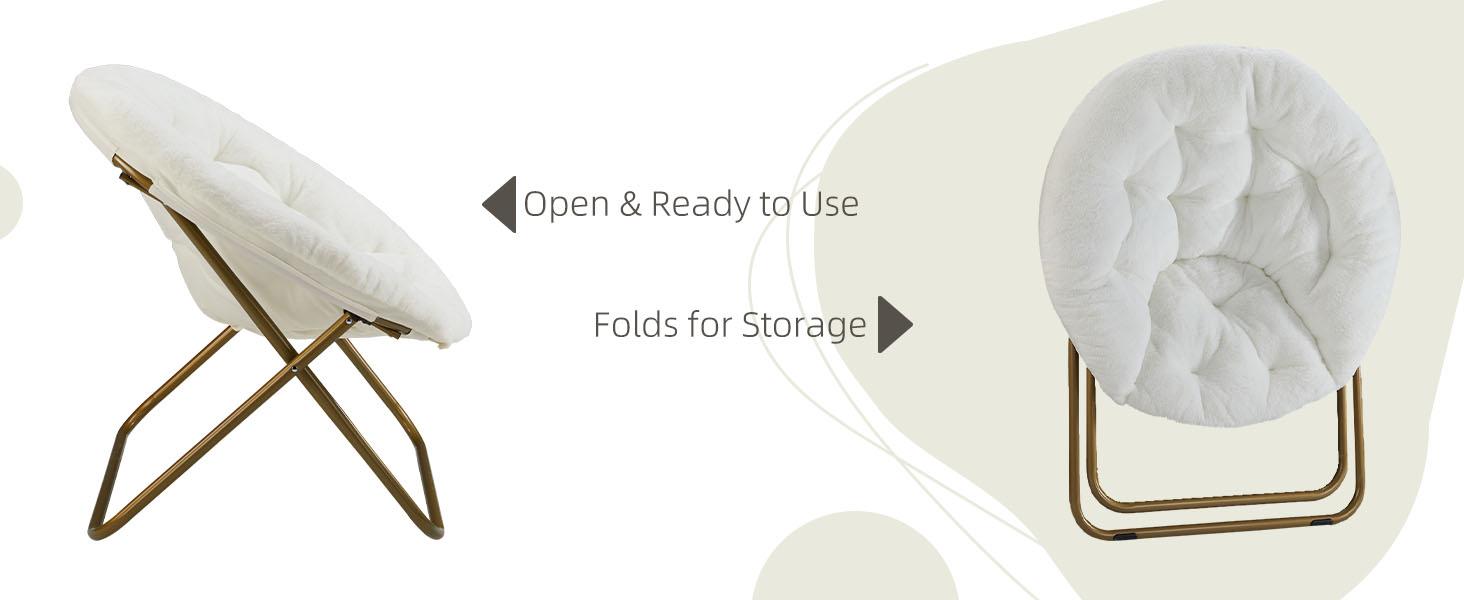 X-Large Faux Fur Saucer Chair Comfy Lounge Chair for Bedroom Living Room, Folding Seat for Teens Adults,Soft Padded and Metal Frame