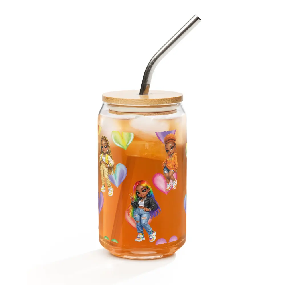 Rainbow Baddies 16 oz Heart Can-Shaped Glass - Modern 16 oz Cups, Adult Heart Motif Reusable Kitchen Drinkware, Trendy Cocktail Glass, Not Microwave Safe