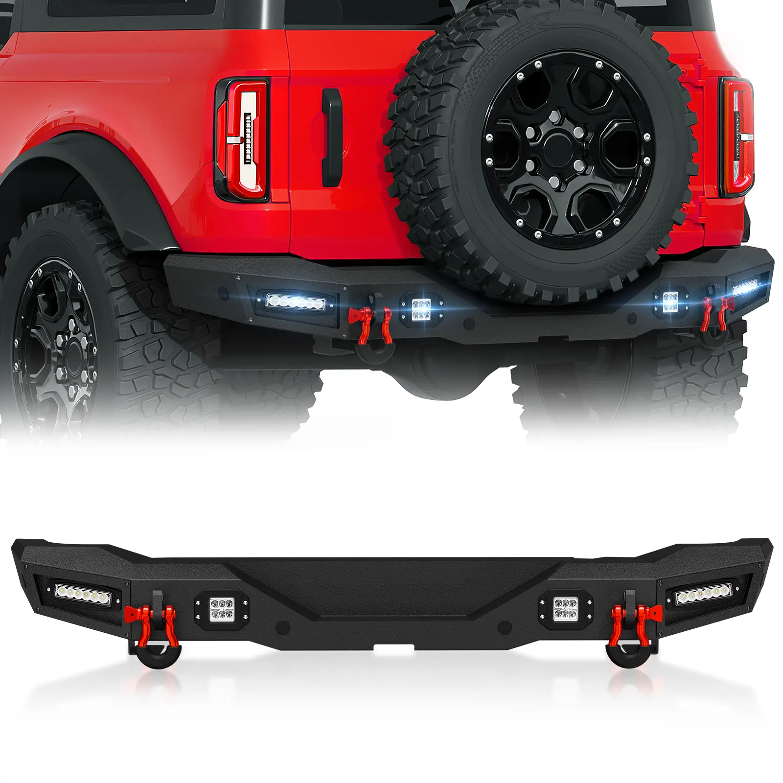 Yzona Rear Bumper with LED Lights for Ford Bronco 2021-2026, Excludes Sport Raptor, Car Exterior Protection Accessory