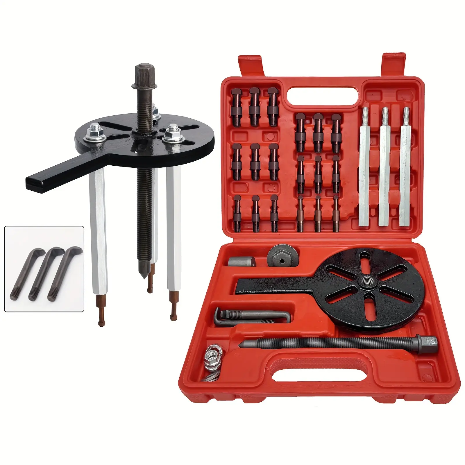Bearing Puller Kit – 3-Jaw Bearing Puller Set with 6 Sizes, Gear and Inner Hole Extractor, Red Steel Bearing Removal Tool