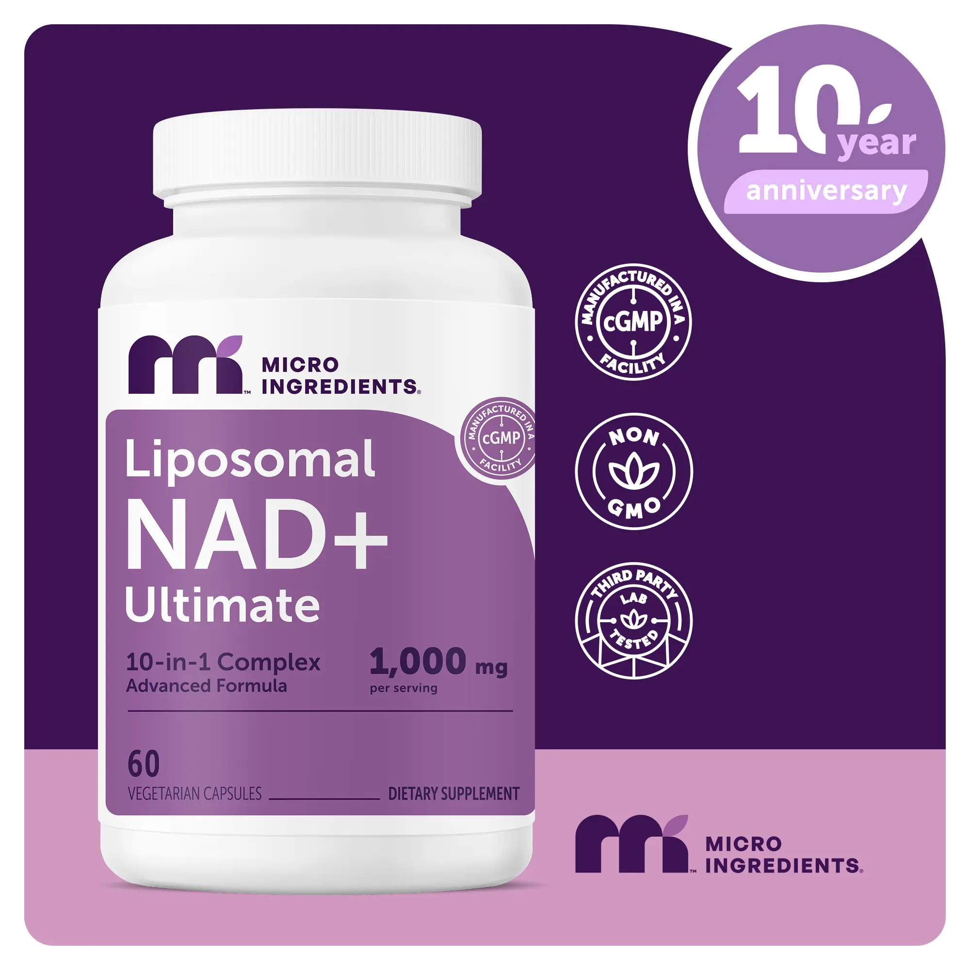 Micro Ingredients Liposomal NAD+ Ultimate 1,000mg, 60 Veggie Capsules