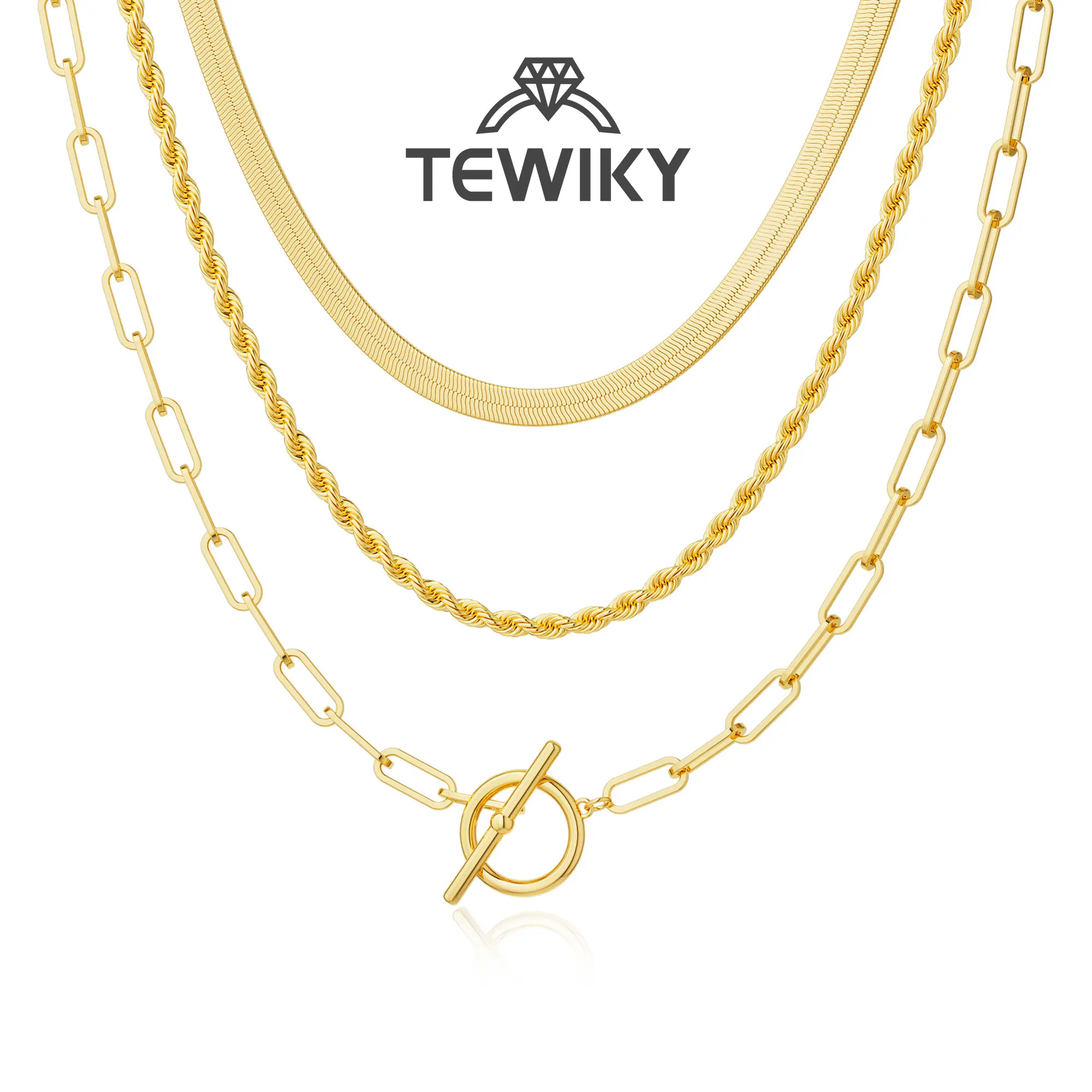 Tewiky Layered Toggle Necklaces for Women: Dainty Link Chain Necklaces Paperclip Cuban Rope Adjustable Choker T-Bar Toggle Clasp Chunky Necklace For Valentine's Day gifts Trendy Jewelry