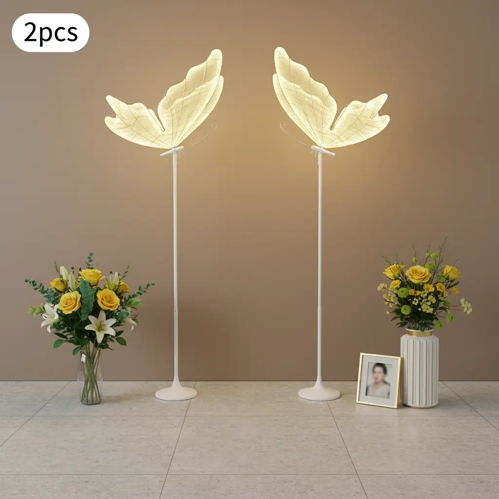 2-Piece Classic Butterfly-Shaped LED Standing Lights, Warm White Indoor Furniture for Wedding Aisle, Hotel Window Decor, Led Lights
