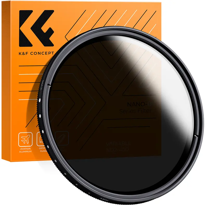 【K&F CONCEPT】 Variable ND2-ND400 ND Lens Filter (1-9 Stops) for Camera Lens, Adjustable Neutral Density Filter with Microfiber Cleaning Cloth (B-Series),Photography accessories Photographic Kit, Multi-Coated, Thread Mount