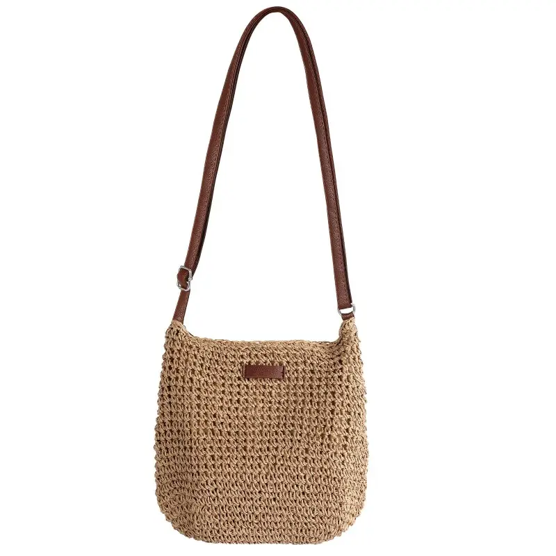 Women's Woven Straw Beach Bag, Handmade Minimalist Shoulder Crossbody Purse for Summer Vacation & On-the-Go Use, Minimalist Shoulder Bags, Cute Shoulder Bags, Bohemian Shoulder Bags