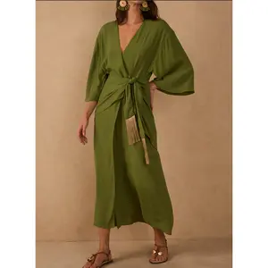 Olive Grove Fringe Tassel Wrap Dress
