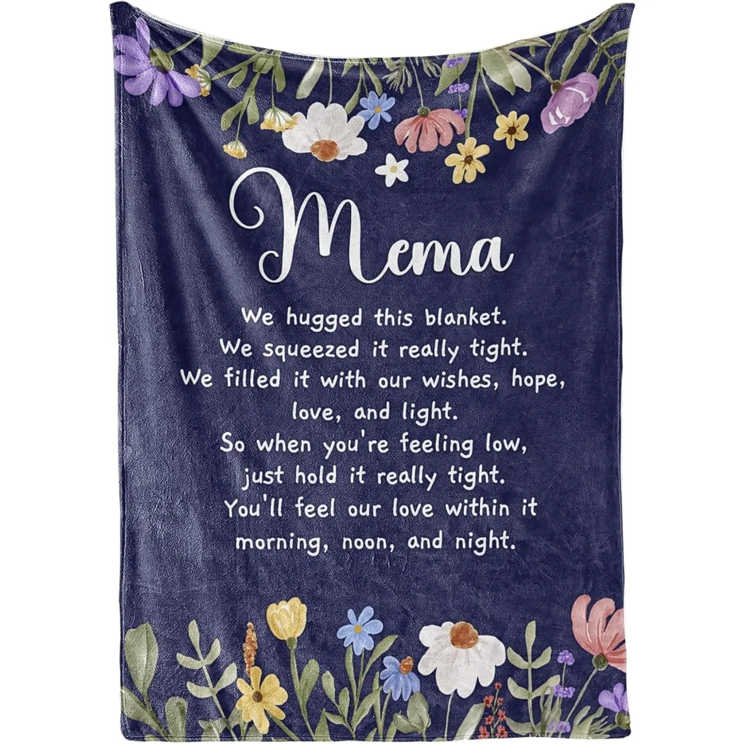Mema Gifts, Grandma Gifts for Mema, Flannel Throw Blankets on Mother's Day, Christmas, Birthday, 60" x 80", Blue Flowers