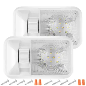 2Pack RV LED Lights, 12 Volt LED RV Ceiling, Double Dome Light Fixture with Switch RV Interior Lighting Fixture for RV/Trailer/Camper/Truck/Van/Boat.