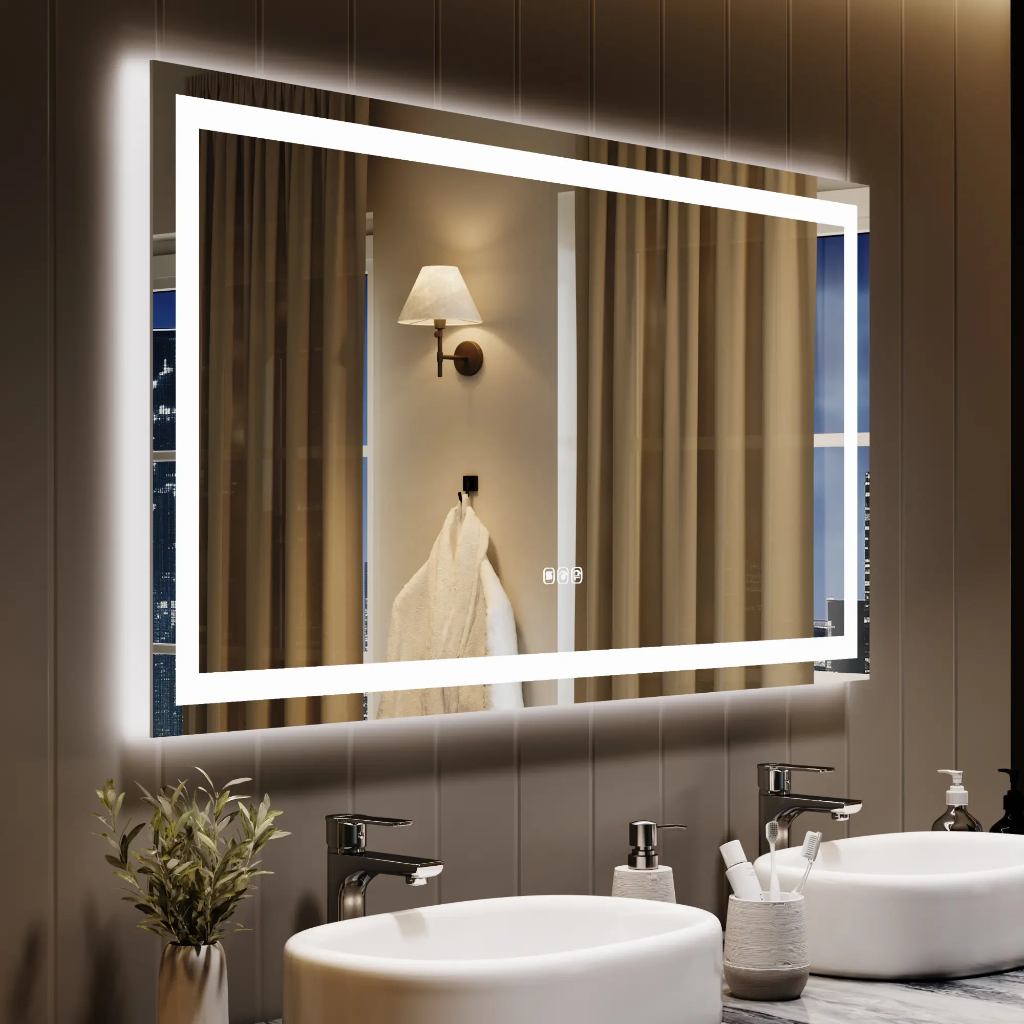 Horizontal/Vertical 50"x26" LED Bathroom Mirror – Backlit + Front Lit, Dimmable, Anti-Fog, Memory Function, Shatter-Proof, Smart Vanity Mirror for Wall.