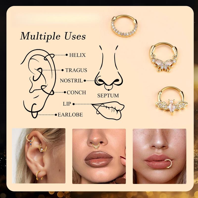 CASSIECA 16G Septum Rings Septum Jewelry Septum Piercing Jewelry Cute Snake Butterfly Septum Ring Daith Earrings
