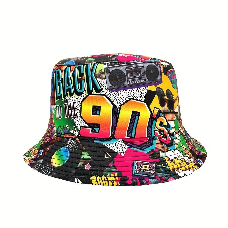 Beach Cap - Back to the 80s Design Colorful Patterned Hat in Polyester for Nostalgic Retro Fashion Versatile Use Ideal for Beach Trips & Casual Outings Vintage
