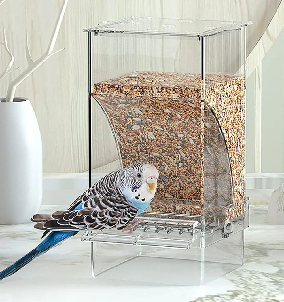 Acrylic Hanging Automatic Bird Feeder & 500g Capacity Water Dispenser Set, Transparent Bird Supplies with Easy Installation & Drawer Dump Clean for Small Pets, Canaries