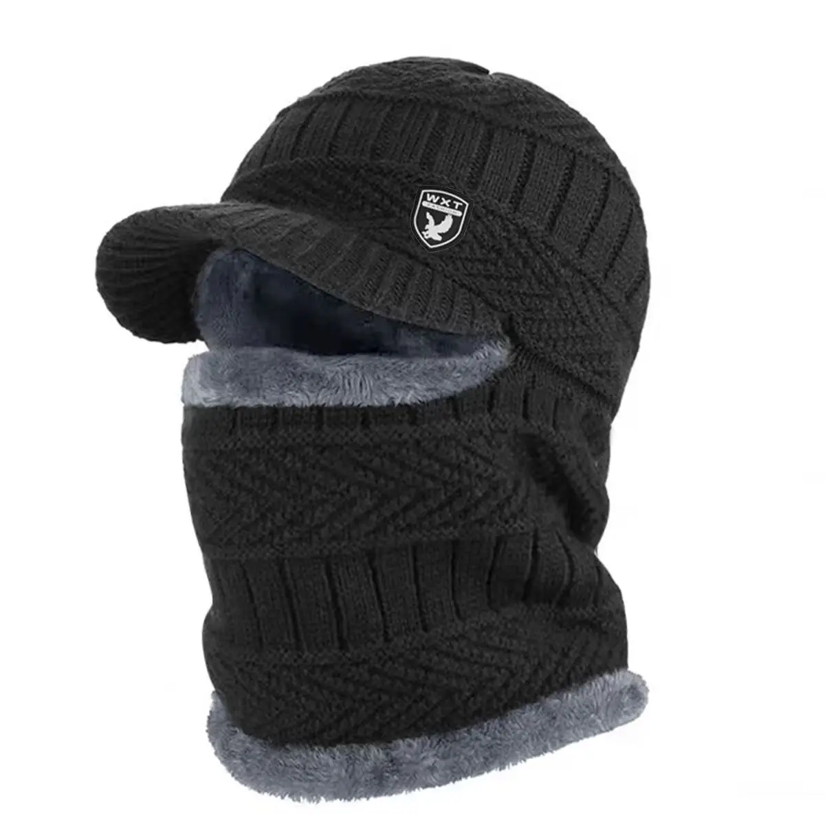 Men's winter hat with brim with scarf Balaclava hat outdoor cycling skiing cold and windproof piled thickened old man hat