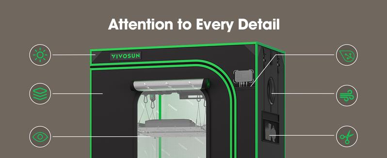 VIVOSUN PRO Grow Tent, with Thick 1 inch Poles, Strengthened High Reflective Mylar Oxford Fabric, Extra Hanging Bars & High CFM Kit for Hydroponics Indoor Plant for AeroLight A200SE