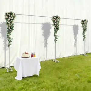 Adjustable Silver Wedding Decoration Stand with Galvanized Iron Pipe, DIY Backdrop Frame 19.7x9.8ft Max Size, 22 lbs Load Capacity for Flowers Balloons Draperies, for Wedding, Party, Garden, Photo Booth