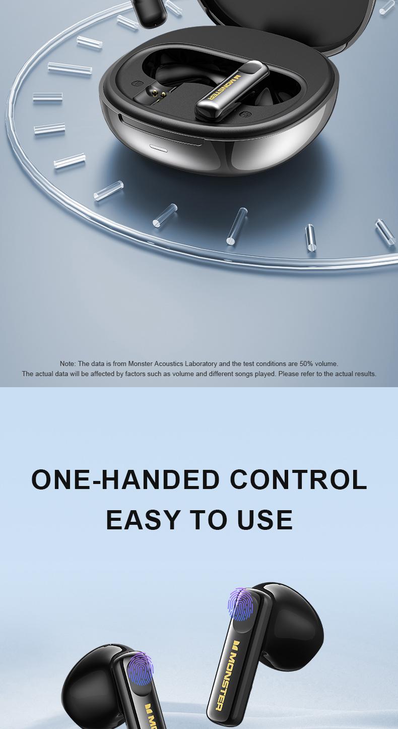 Monster Earbuds Real-Time, Voice-to-Text Recording, Baidu App Language Assistant, Noise-Cancelling Calls, Ultra-Light 0.13oz, Bluetooth 5.4 Headphones, 10-Min Quick Charge for 1-Hour Playback, Business Travel Learning, Gifts for Men & Women