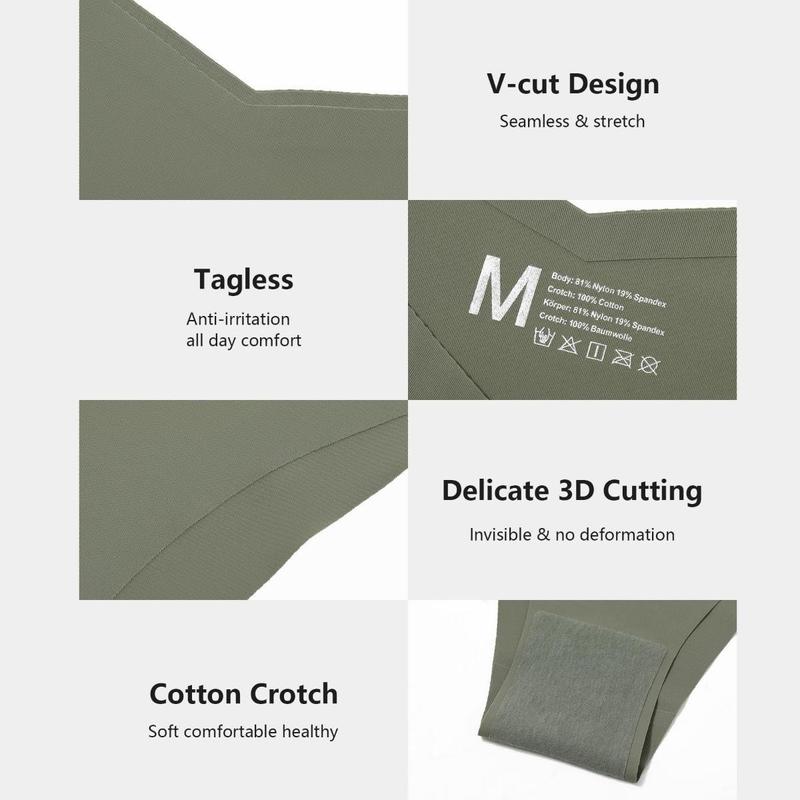 7 Pack Seamless Underwear for Women Sexy No Show Bikini Panties Invisible Briefs V-shaped Breathable Hipster Cheeky Nylon Casual Underwear S-XL Cotton Womenswear  Comfortable