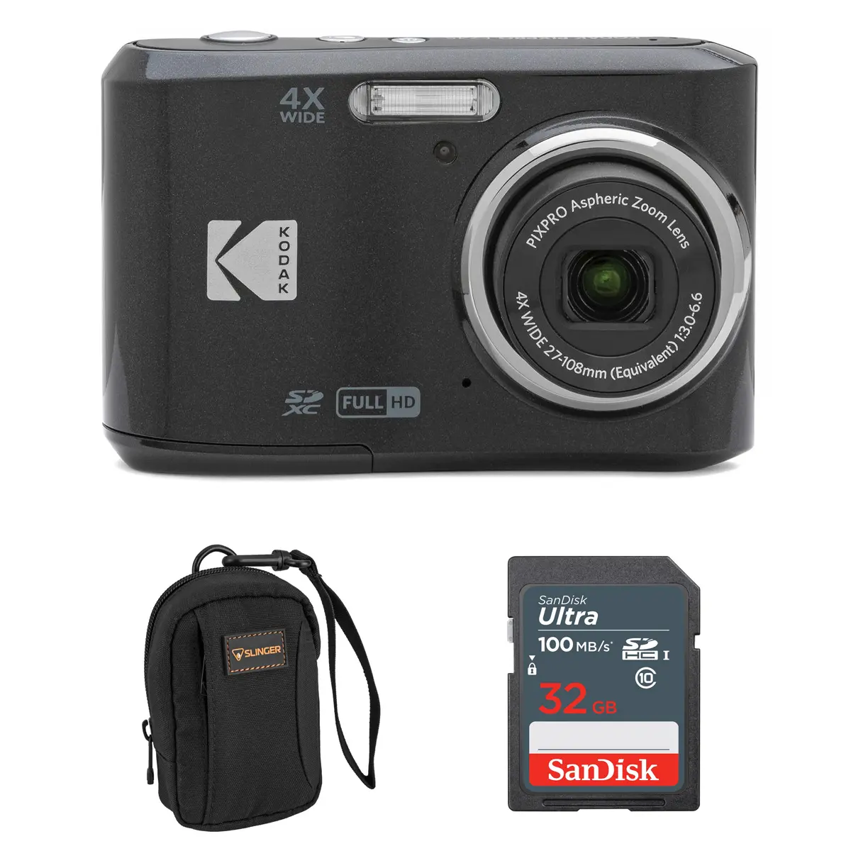 Kodak PIXPRO FZ45 Friendly Zoom Compact Photo Camera - 16MP, Full HD Digital Device, Black Tech Gadget with Lens, 32GB Memory Card, and Camera Bag