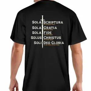 Reformation Five Solas Cotton T-shirt Sola Scriptura Sola Gratia Sola Fide Sola Deo Gloria Black White Print Casual Crew Neck Short Sleeve All-Season Reformed Theology Bible Design