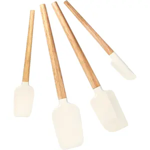 4-Piece Food Grade Silicone Kitchen Utensils Set - Nonstick Spatulas with Wooden Handle, Spoonula, Jar Scraper, Heat Resistant Up to 600°F for Cooking, Baking outdoorfun