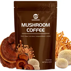 GANOHERB Instant Mushroom Coffee Powder, Arabica Coffee Mix with 5 Adaptogen Mushrooms, Lions Mane, Reishi, Chaga, Cordyceps, Shiitake and MCT Oil for Energy and Focus, 6.35oz, 30 Servings orange  strawberry soda palo azul