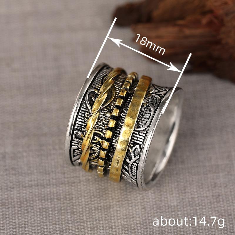 Two-tone geometric ring rotatable decompression women's index finger ring