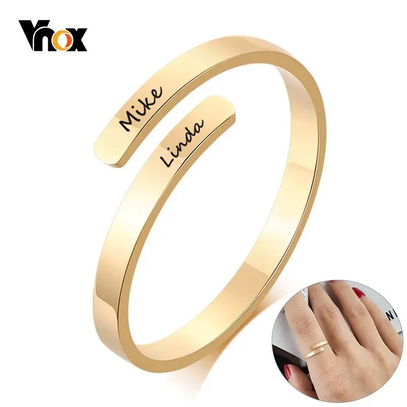 Vnox Personalized Engraved Names Rings for Women Size Adjustable Custom Stainless Steel Anniversary Gifts for Her Jewelry
