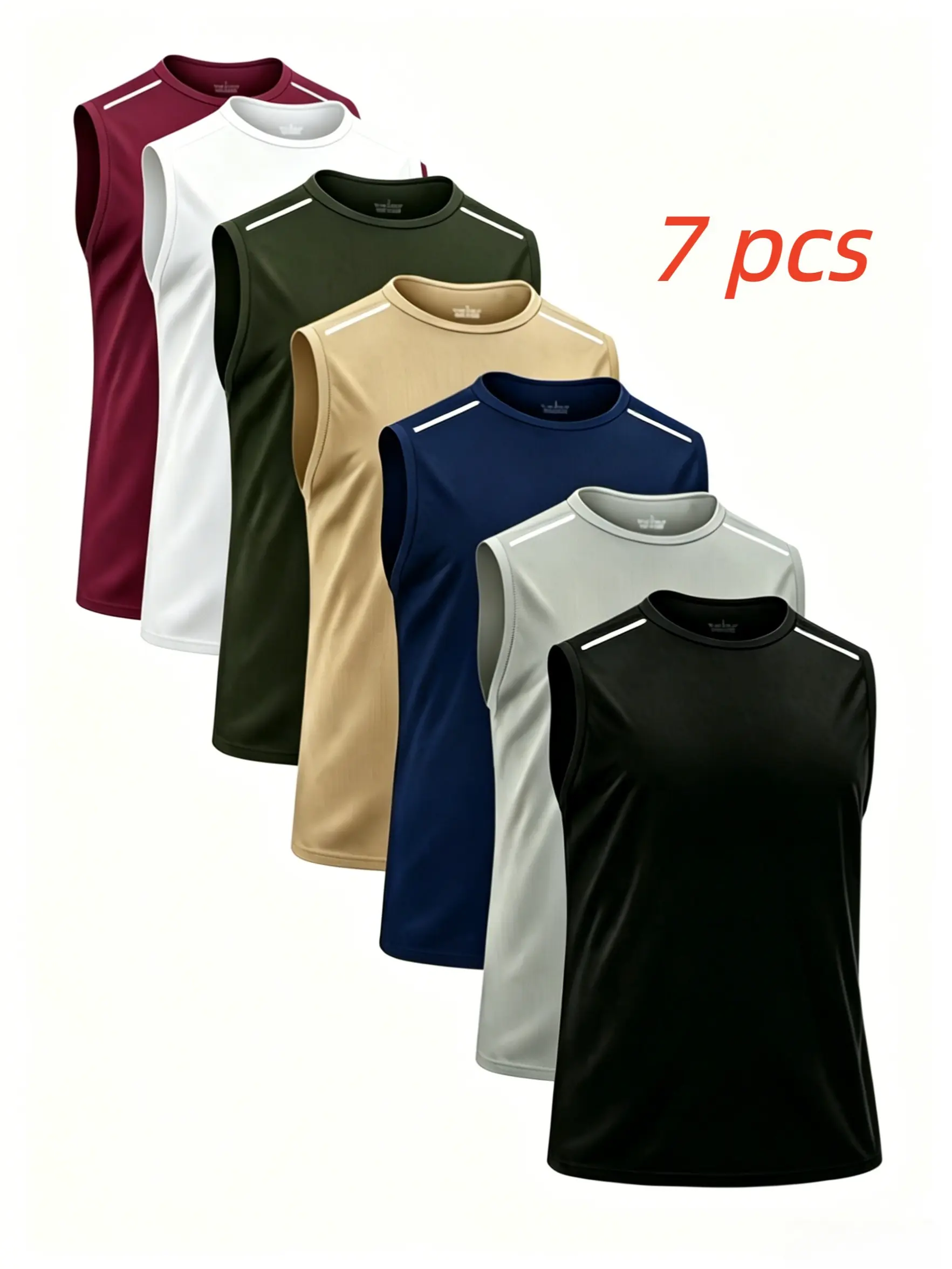 7Pcs Men’s Quick Dry Athletic Tank Tops, Breathable Stretch Sleeveless Shirts for Gym Workout Training, Loose Fit Round Neck  Sports Vests, Lightweight Summer Casual Sleeveless Tees for Outdoor Activities Fitness, Breathable  Sleeveless Workout Tank Tops