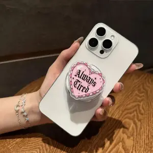 Always Tired Heart Magnetic Phone Grip, Cute Pink Popgrip with Bold Text, Funny Sleepy Phone Grip Stand, MagSafe Phone Holder Accessory, Gift for Sleepy Friends