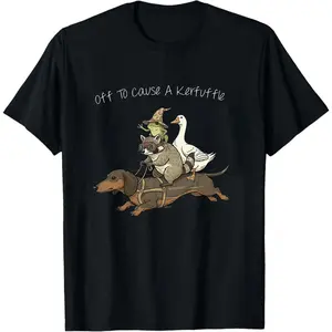Off To Cause A Kerfuffle T-Shirt, Funny Dachshund, Frog Meme, Raccoon Tee, Silly Goose, Short Sleeve Unisex T-Shirt