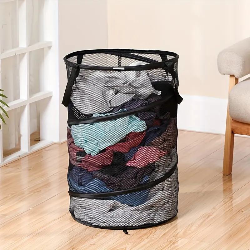 Extra Large Pop-Up Laundry Basket - Foldable & Portable with Breathable Mesh, Durable Fabric & Sturdy Handles - Space-Saving Design for Home, Travel, Laundry Room Organization, Foldable Laundry Basket, Clothes Storage, Cylindrical Shape