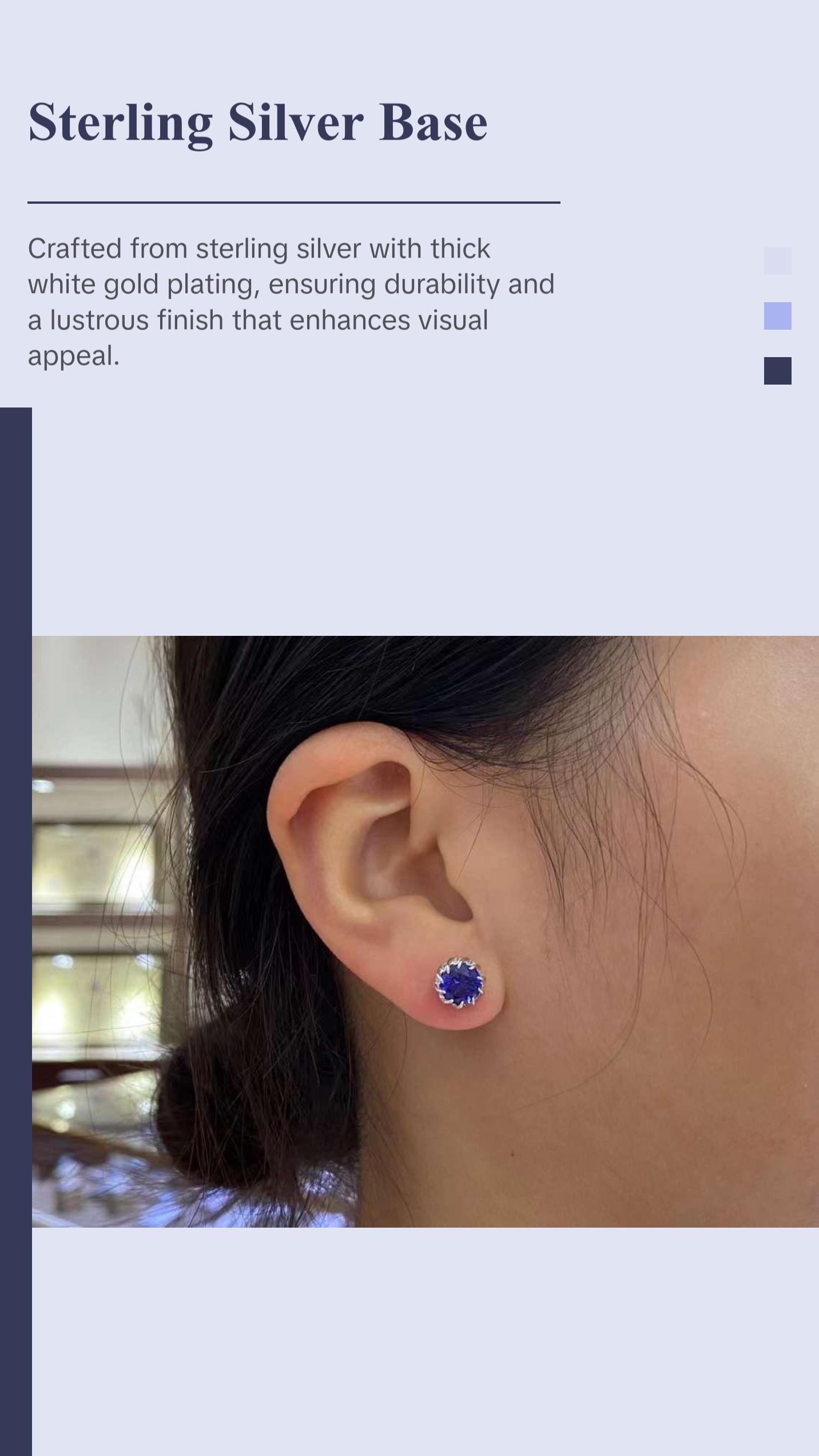 3 ct Lab-grown Sapphire Earring Studs - Flower buds Style with Sterling Silver