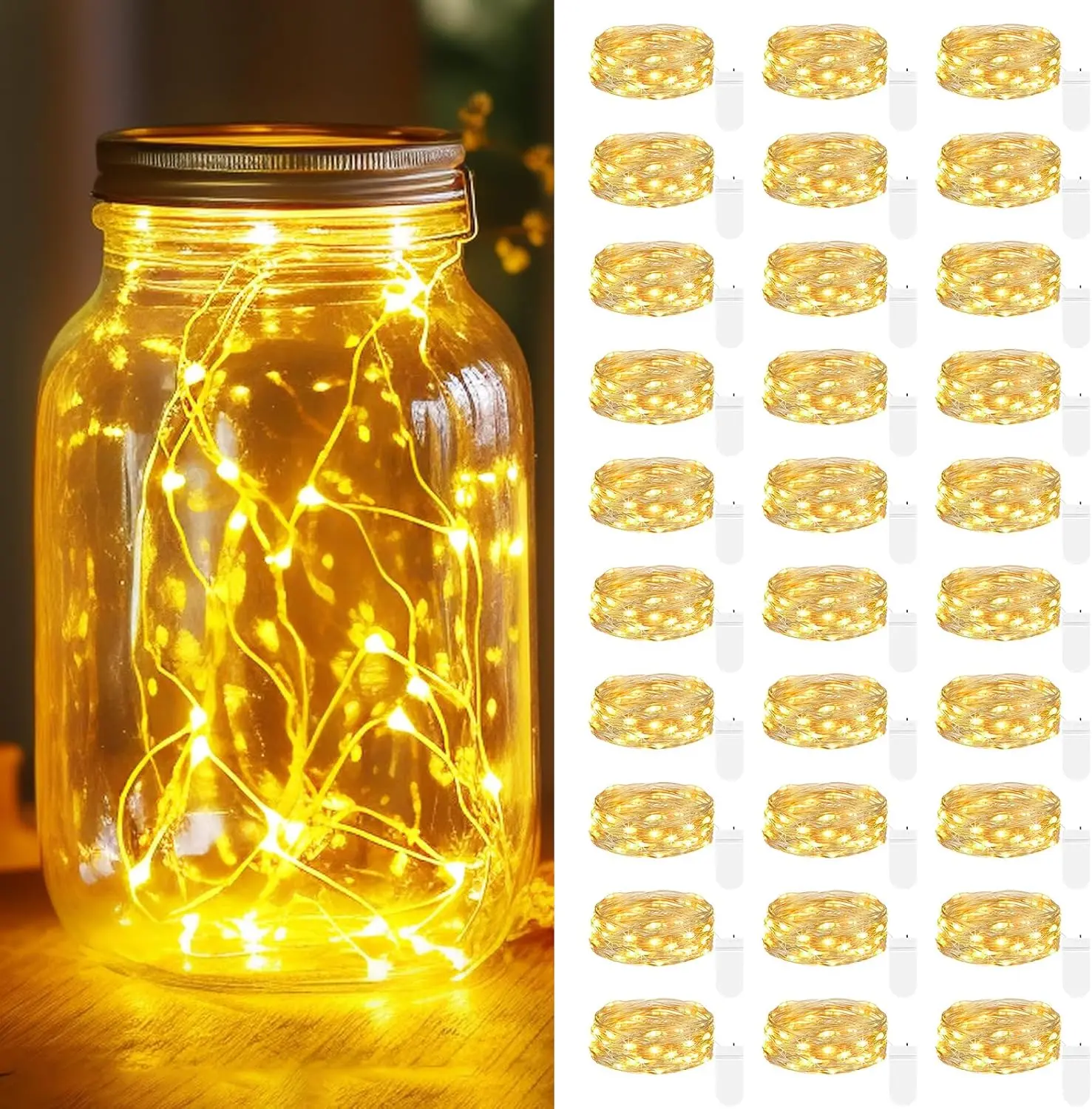30 Pack LED Fairy Lights Battery Operated String Lights - 7ft 20LED Waterproof Silver Wire Firefly Starry Moon Lights for DIY Crafts Wedding Table Centerpieces Party Bedroom Christmas
