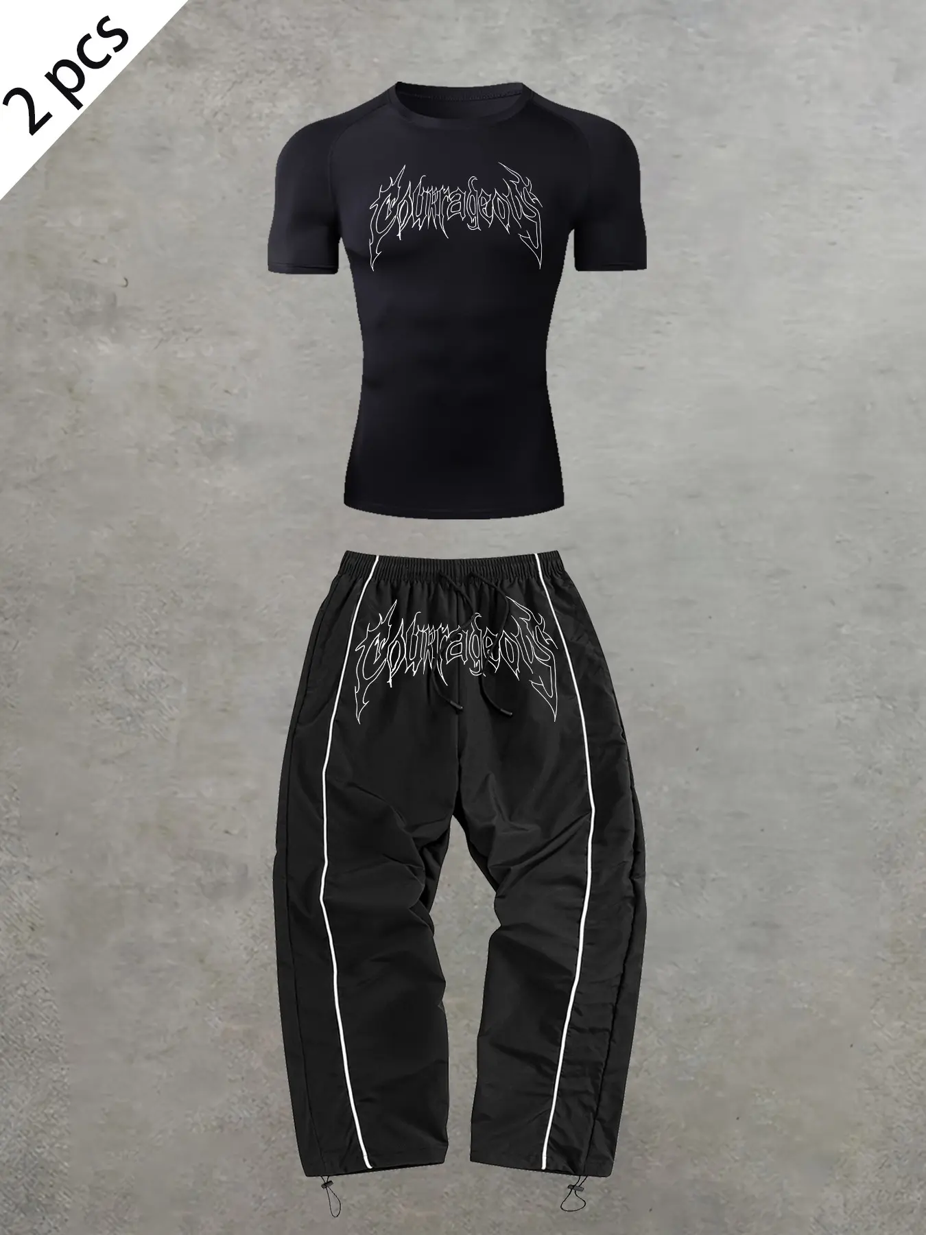 Men's Sportswear Set, High Elasticity Round Neck Short Sleeves & Tight-Fitting Pants, Casual Street Style, Athleisure Tracksuit Outfit, Suitable for All Seasons, Athleisure Activewear Clothing