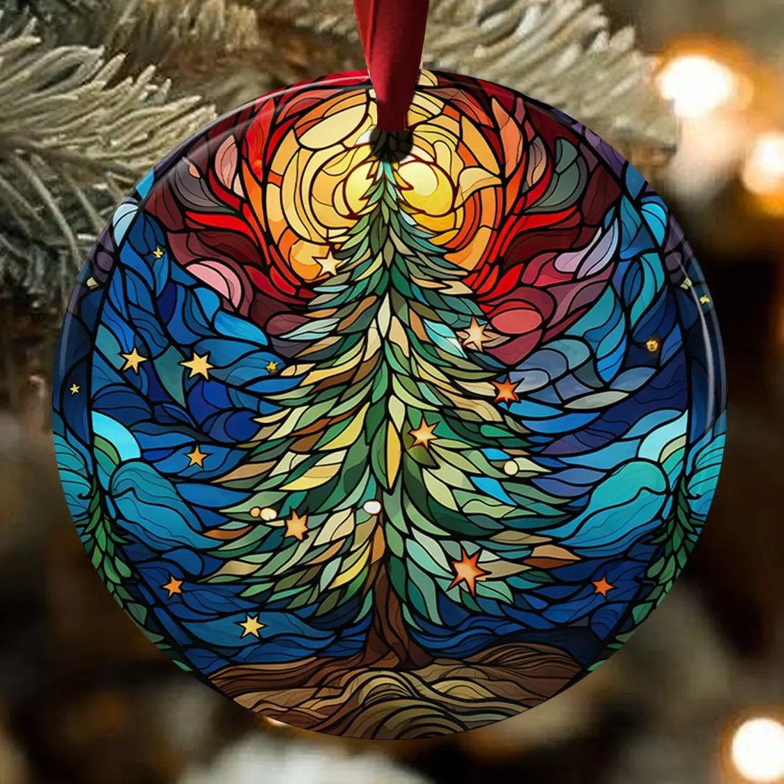 Christmas Ornament 2024, Stained Glass Christmas Tree Ornament, Christmas Ceramic Keepsake, Stained Glass Ornament, Holiday Family Ornaments, Xmas Tree Ceramic Ornaments, Holiday Decoration Gifts