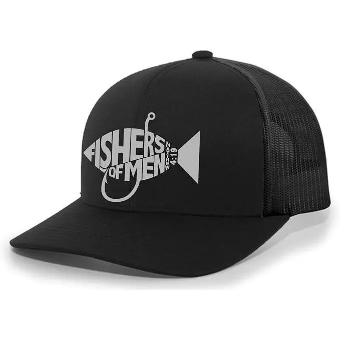 TRENZ SHIRT COMPANY Men's Fishers of Men Trucker Hat, Embroidered Matthew 4:19 Graphic Faith Cap with a Breathable Mesh Back, Breathable Mesh Caps, Casual Hat, Embroidered Headwear, Faith Trucker Cap