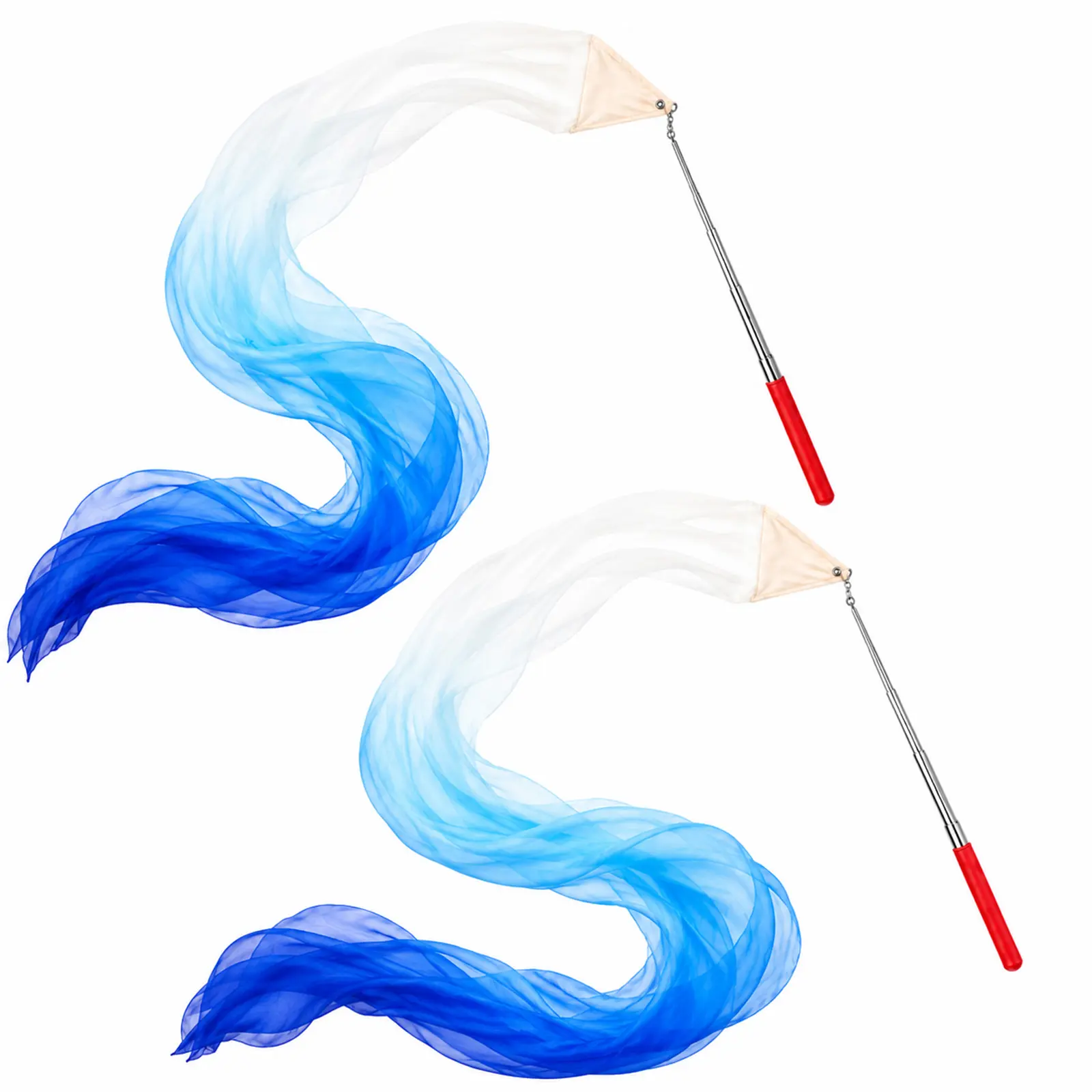 2 Pack Blue White Dance Streamer Ribbons with Extendable Rods for Praise Dance, Worship Dance & Stage Performance